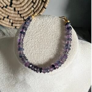 Amethyst Iolite Bracelet Gold Adjustable 6” + Extender Handmade Gemstone